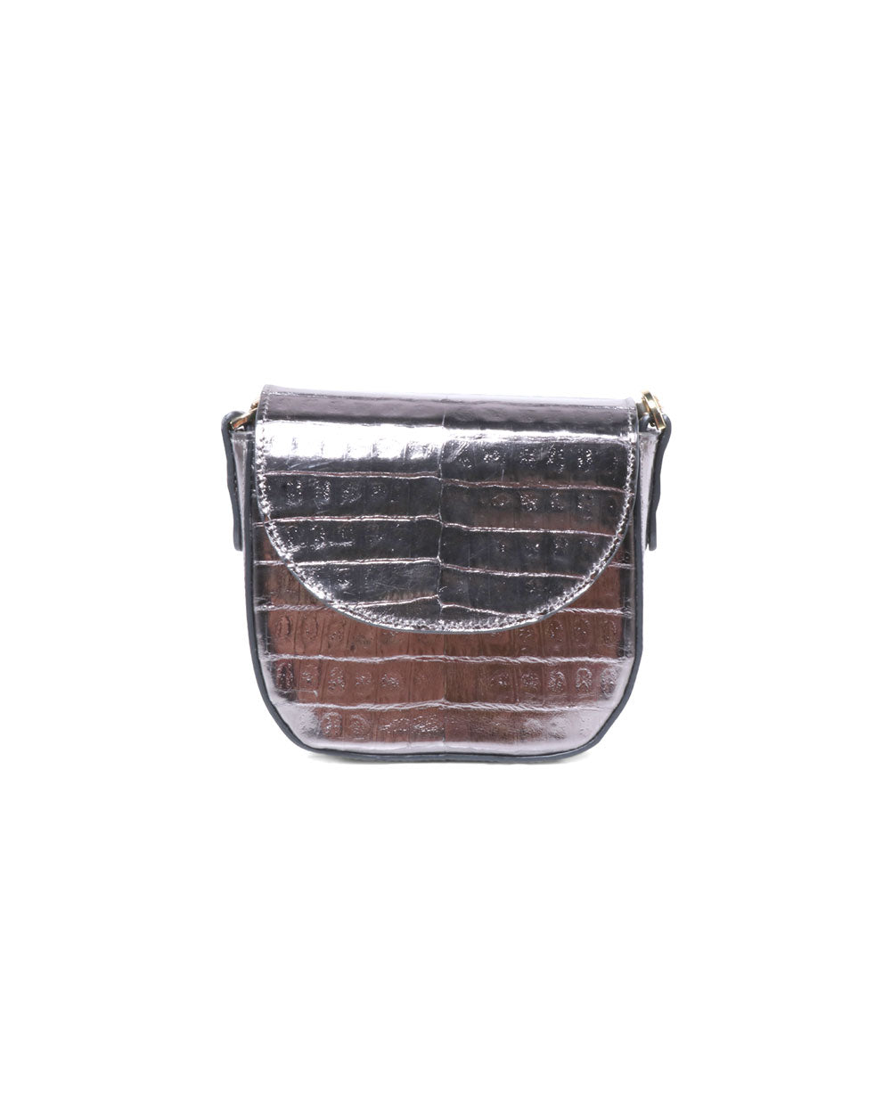 Small Diana Shiny Crocodile Crossbody in Grey