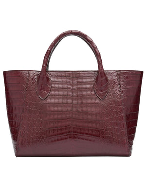 Burgundy Croc Embossed Genuine Leather Handbags Satchel Bags for