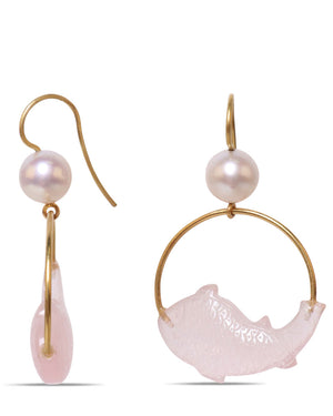 Rose Quartz and Pearl Fish Earrings