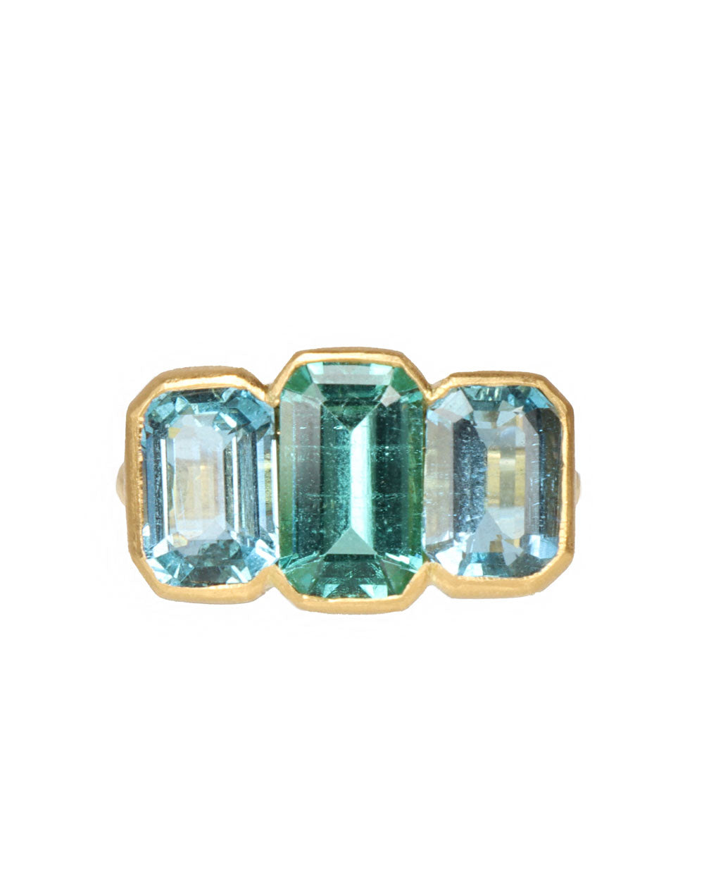 Aquamarine and Tourmaline Trio Ring