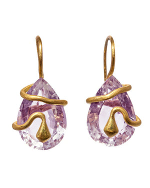 Small Amethyst Gem Snake Drop Earrings