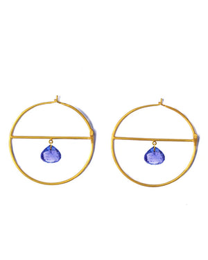 Tanzanite Drop Hoop Earrings