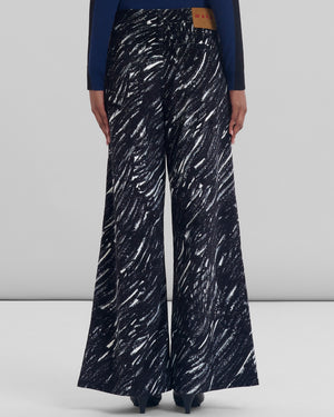 Black Crayon Print Wide Leg Flare Trouser