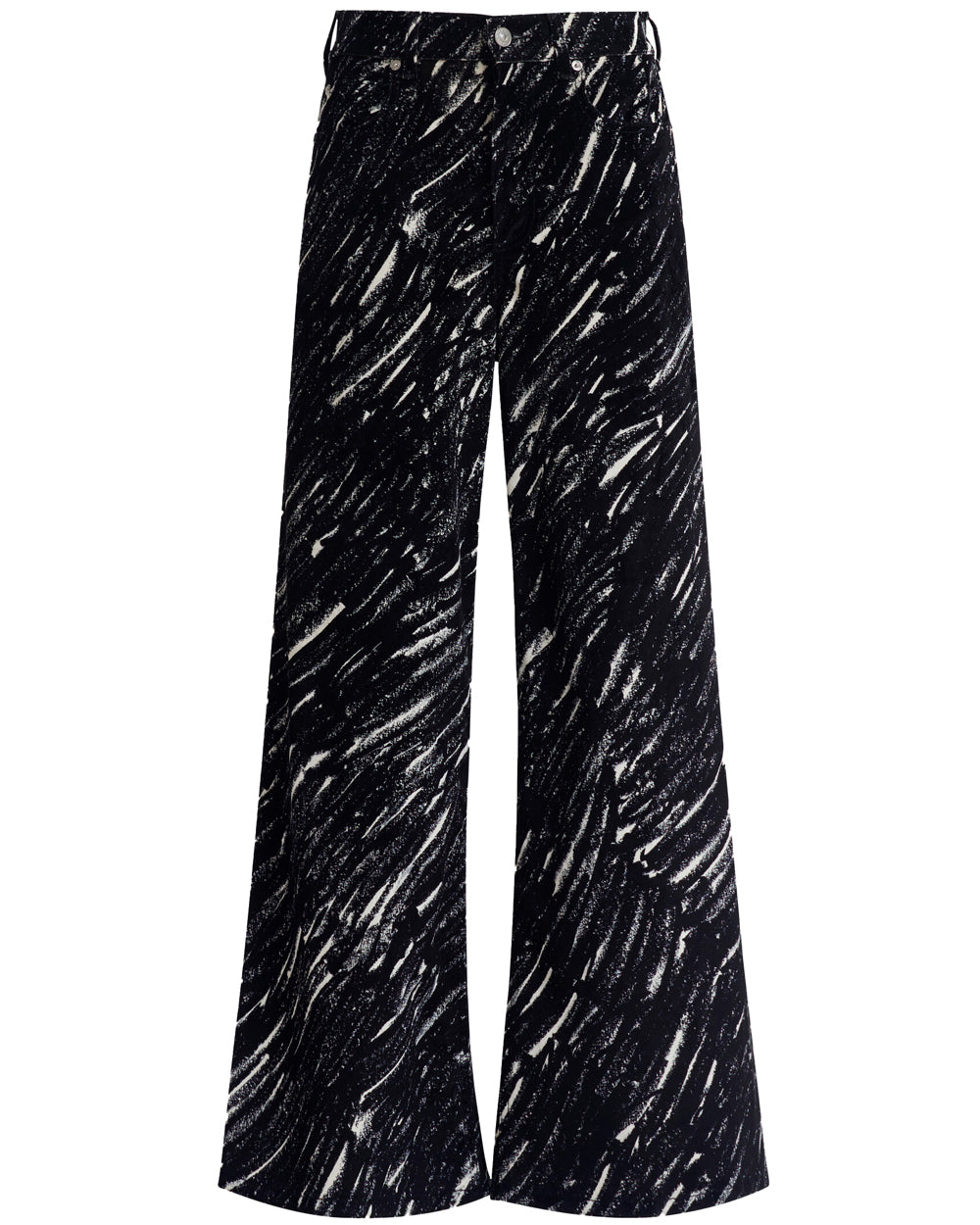 Black Crayon Print Wide Leg Flare Trouser