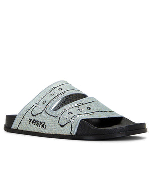 Embroidered Slip On Sandal in Silver