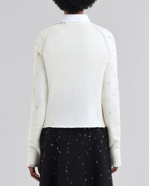 Ivory Embellished Tie Neck Sweater