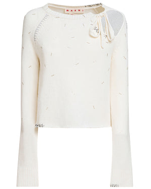 Ivory Embellished Tie Neck Sweater