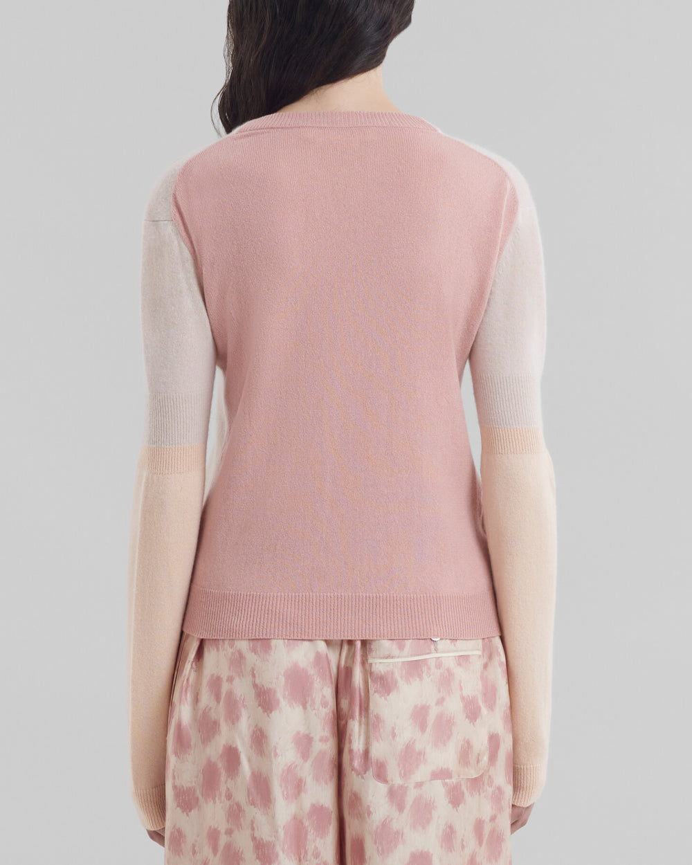 Pale Peach Colorblock Roundneck Cardigan