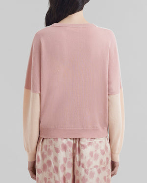 Pale Peach Colorblock V Neck Sweater