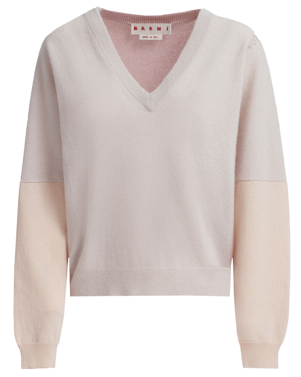 Pale Peach Colorblock V Neck Sweater