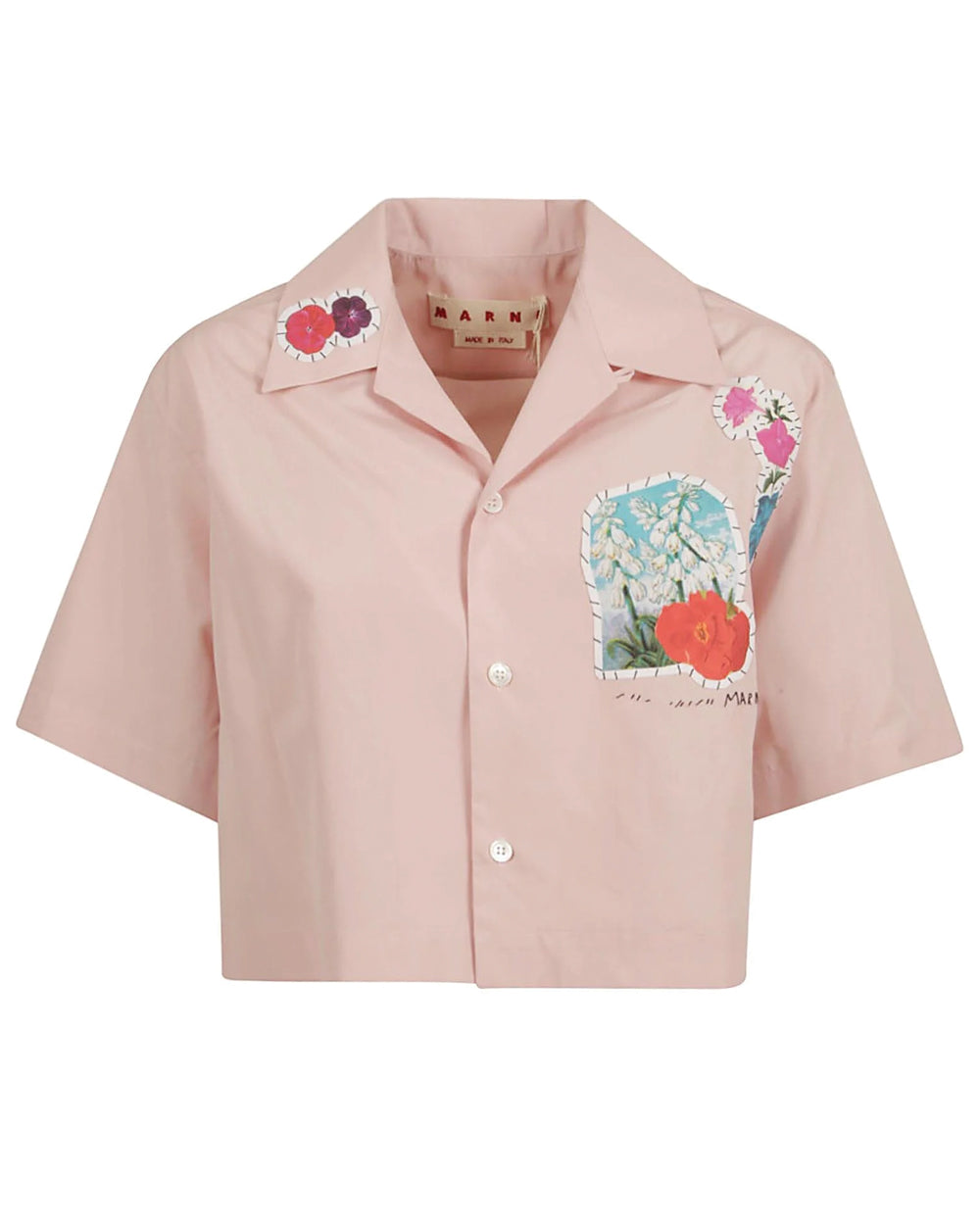 Pink Gummy Floral Crop Bowling Shirt