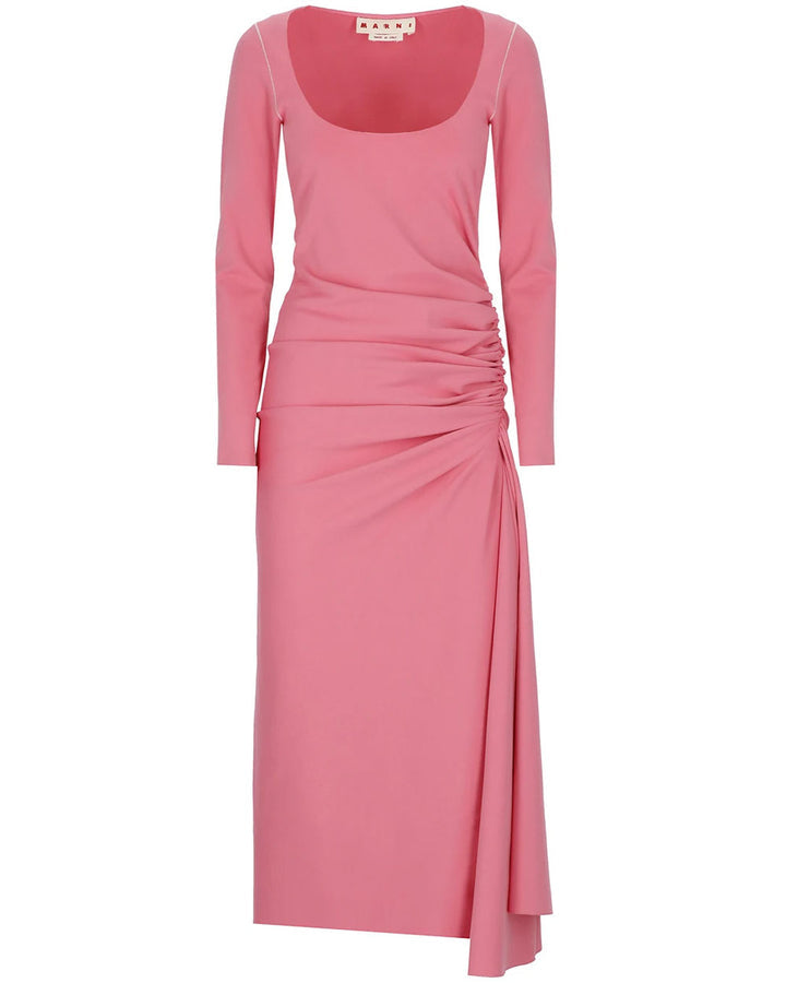 Pink Long Sleeve Ruched Dress