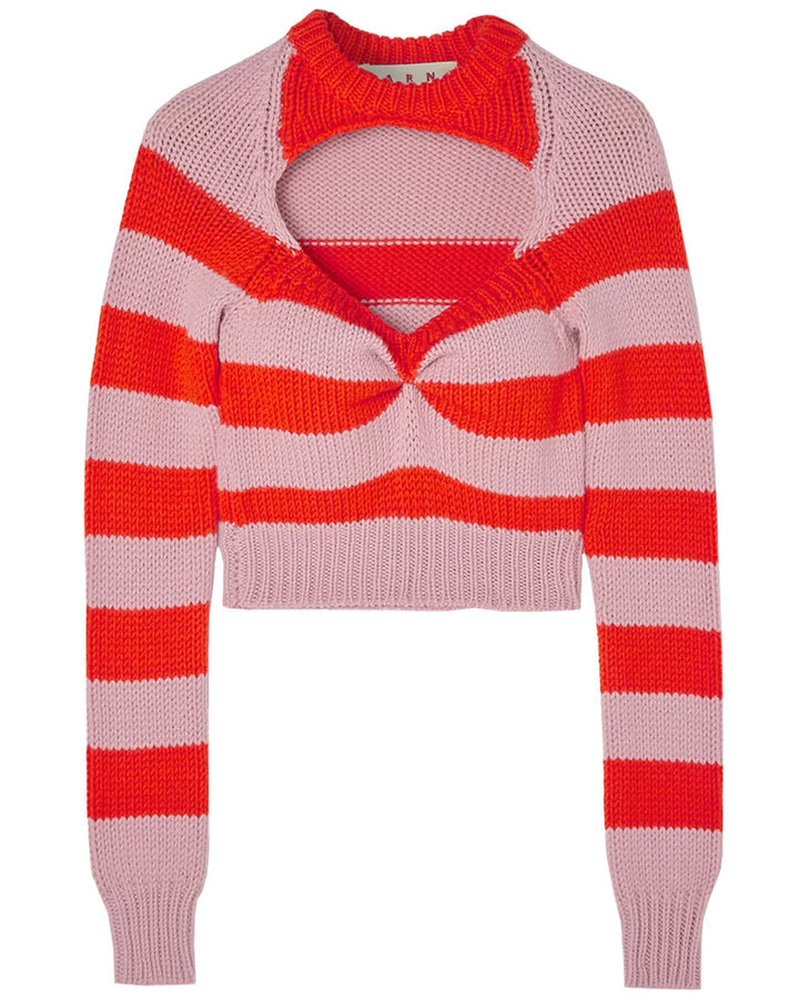 Pink Stripe Cutout Knit Sweater