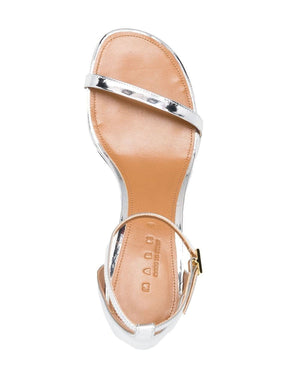 Silver Mirrored Leather Sandal in Silver