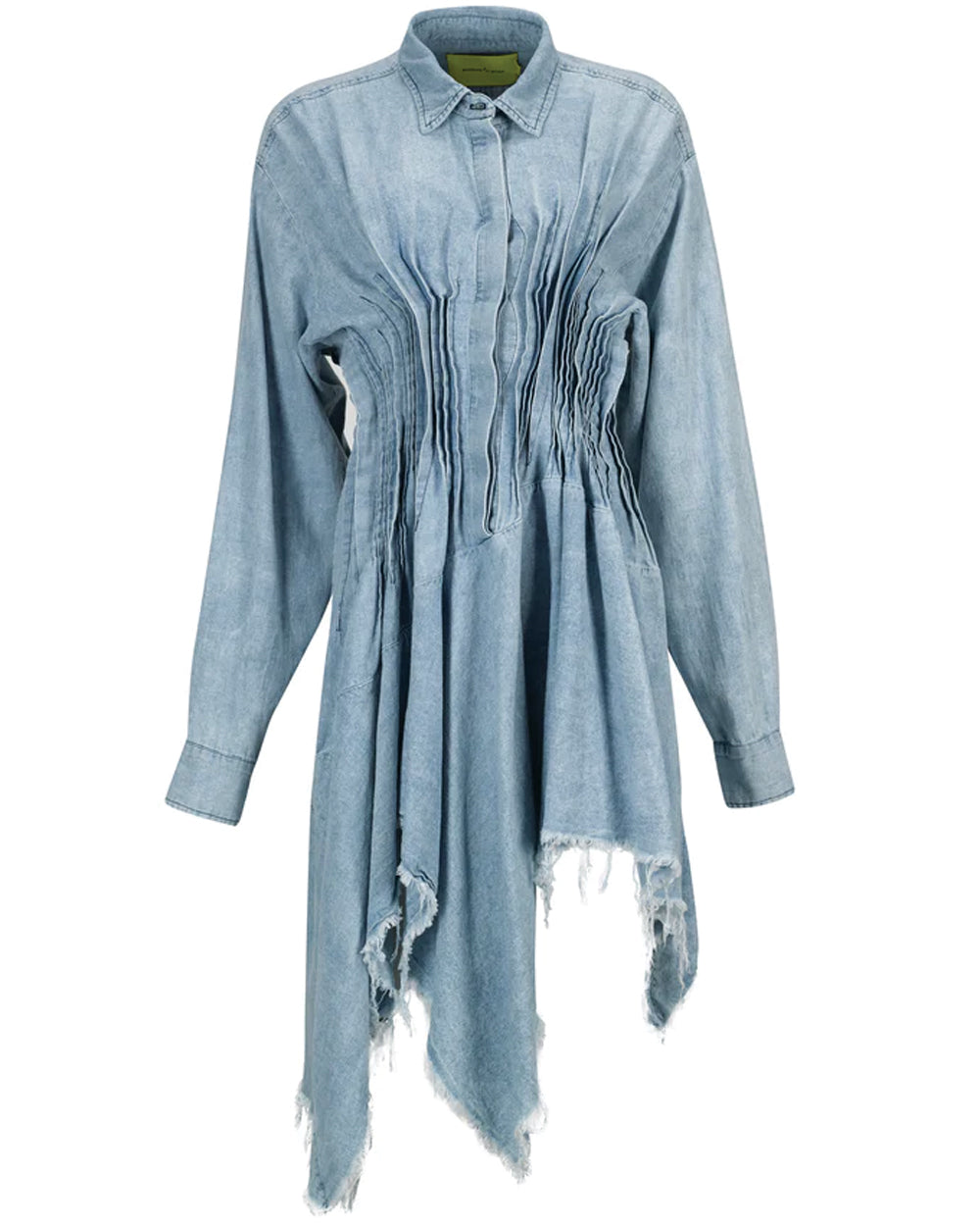 Pleated Chambray Shirt Dress in Light Blue