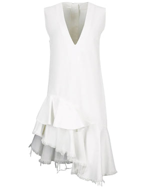 White V Neck Frill Dress
