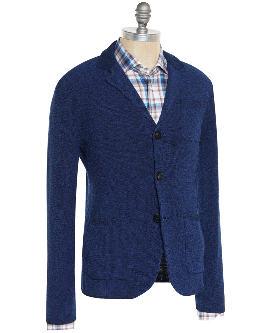Blue Mix Cotton Blend Sweater Jacket