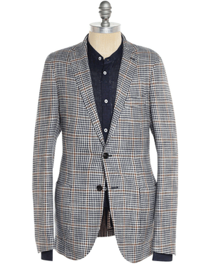 Navy and Camel Plaid Wool Blend Soft Sportcoat