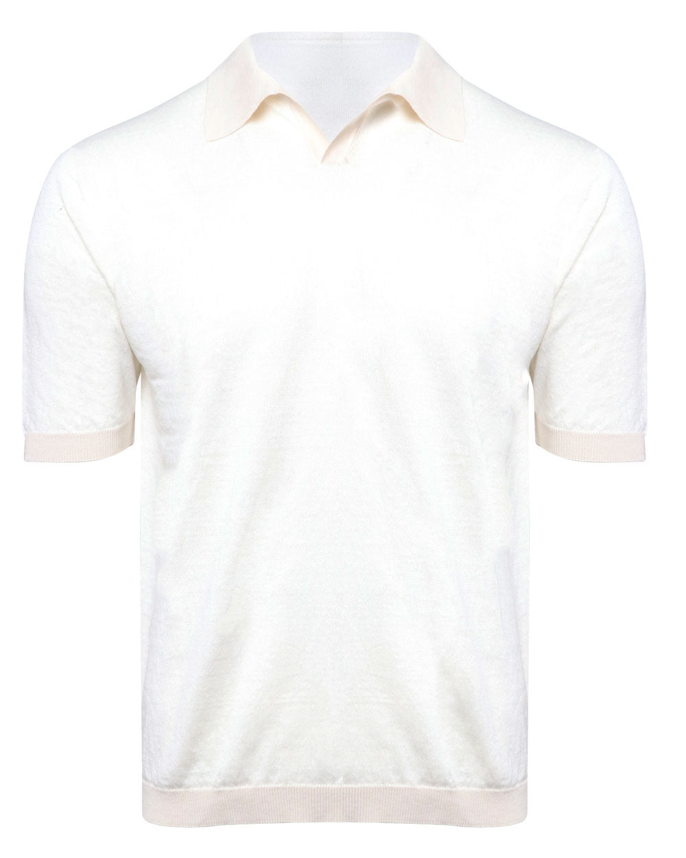 Cream Knitted Johnny Collar Polo