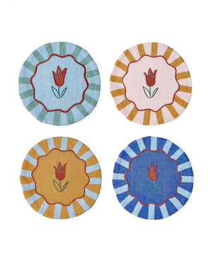 Set of 4 Embroidered Linen Coasters