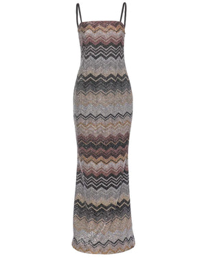 Black and Gold Multicolor Zig Zag Long Dress