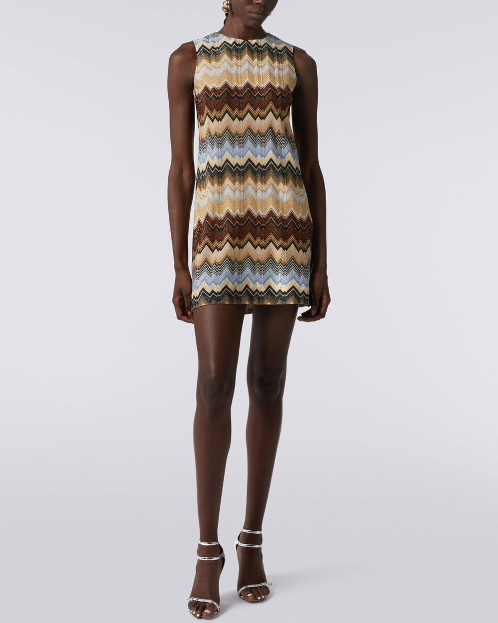 Brown Multicolor Zig Zag Sleeveless Mini Dress