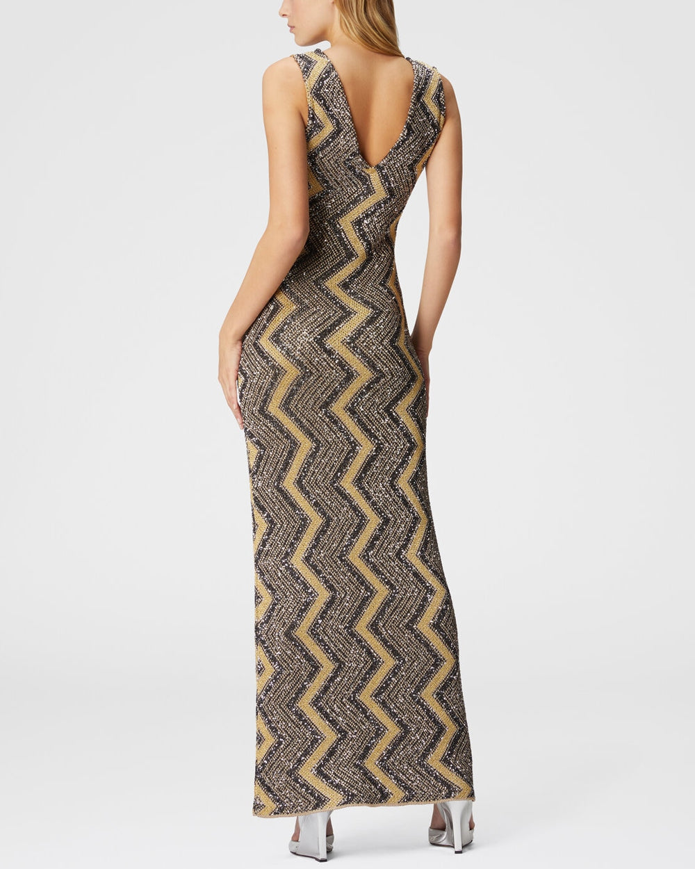 Gold and Black Zig Zag Sleeveless Maxi Dress