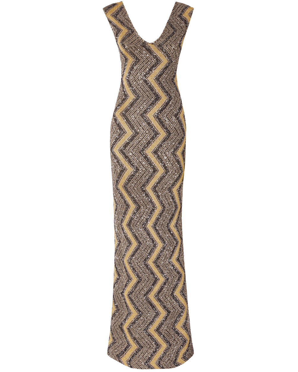 Gold and Black Zig Zag Sleeveless Maxi Dress