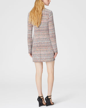 Multicolor Boucle Long Sleeve Mini Dress