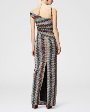 Multicolor Zig Zag Single Shoulder Maxi Dress