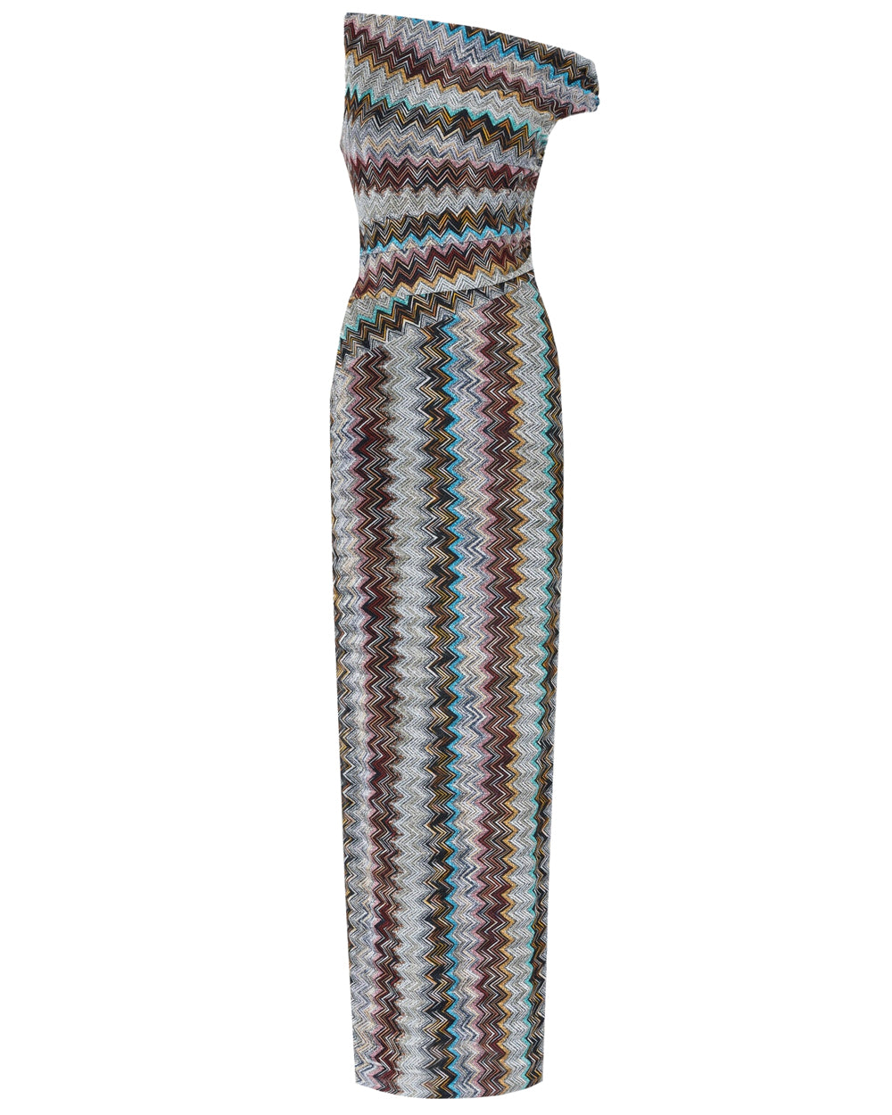 Multicolor Zig Zag Single Shoulder Maxi Dress