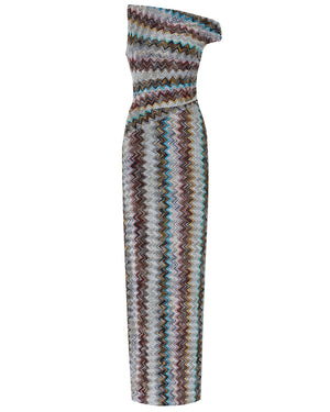 Multicolor Zig Zag Single Shoulder Maxi Dress