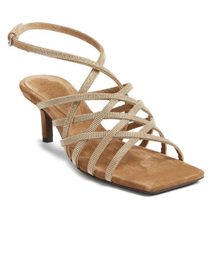 Monili Bead Embellished Strappy Sandal in Brown