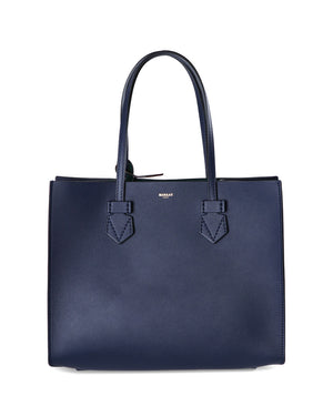 Small Bregancon Leather Tote Bag in Navy and Dark Green