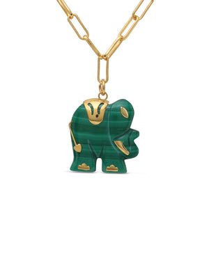 Malachite Carved Elephant Necklace