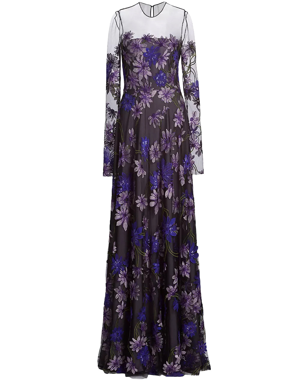 Lilac and Cobalt Floral Embellished Illusion Gown