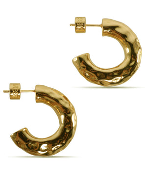 Hammered Gold Small Chunky Huggie Hoops