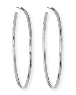XL Hammered Silver Skinny Hoops