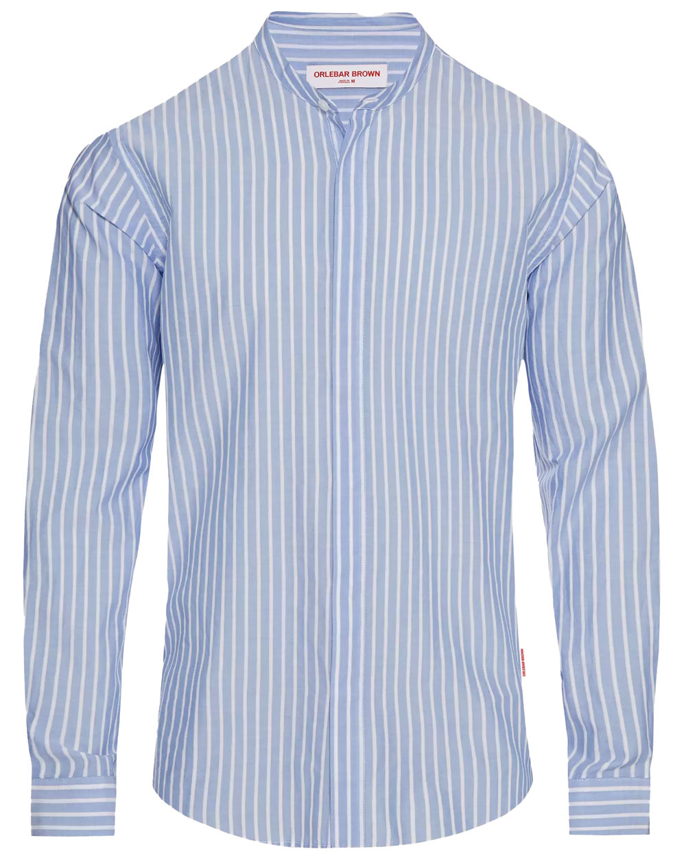 Ice Blue and White Grandad Collar Classic Stripe Shirt