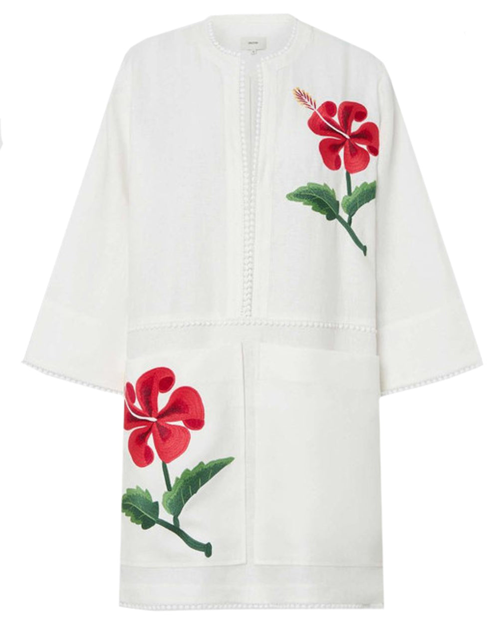 Antique White Embroidered Hibiscus Tunic Dress