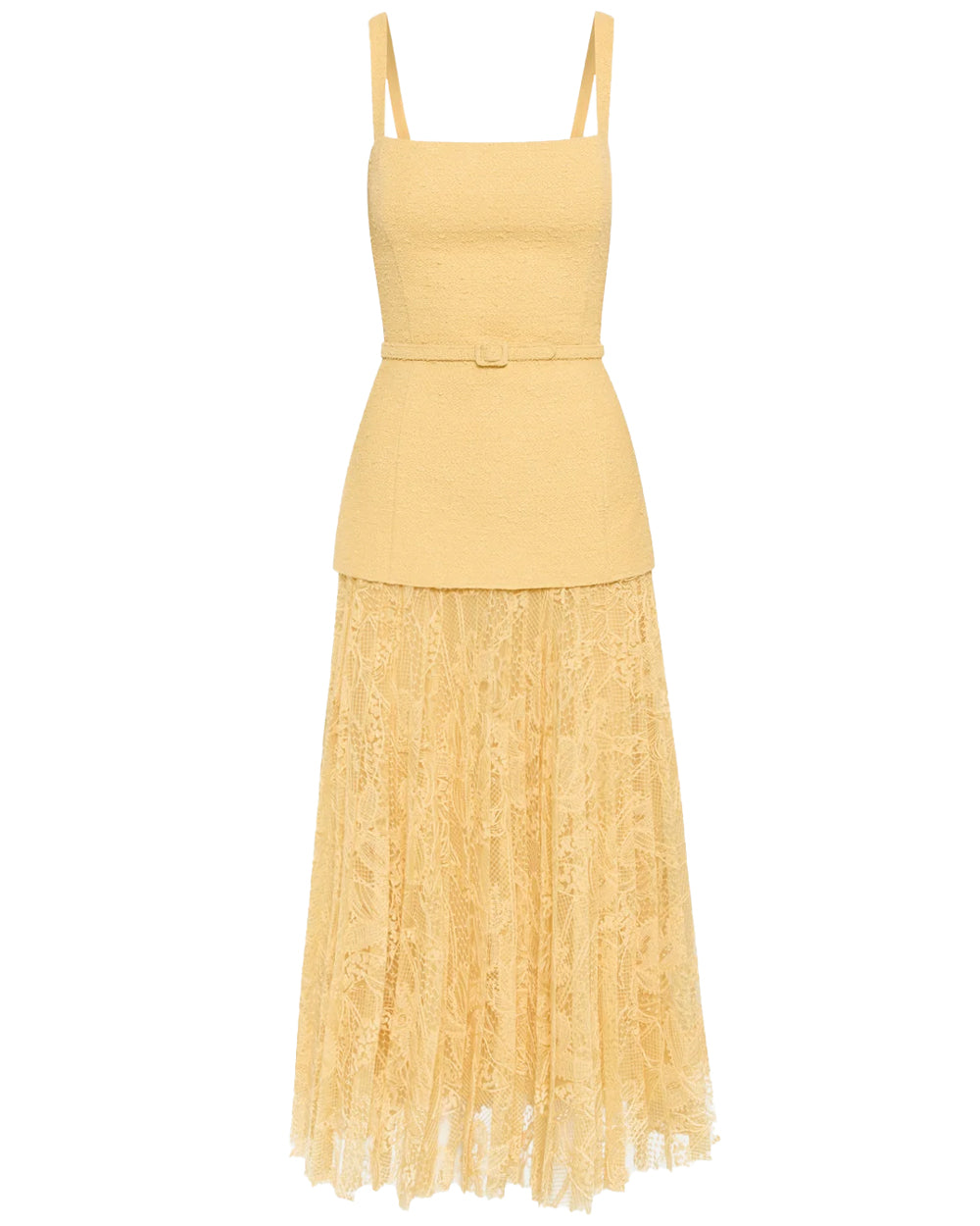 Banana Tweed and Lace Square Neck Midi Dress