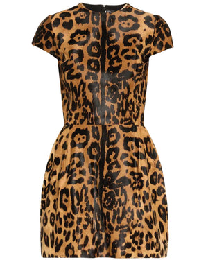 Brown Jaguar Print Leather Mini Dress