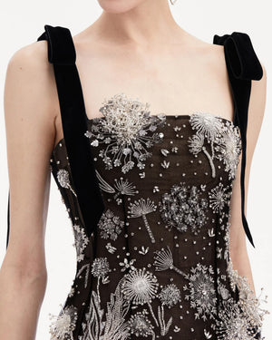 Black and Silver Dandelion Embellished Cocktail Dress