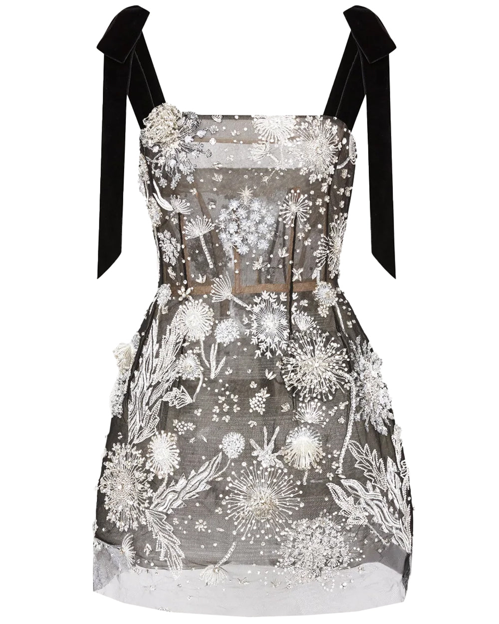 Black and Silver Dandelion Embellished Cocktail Dress