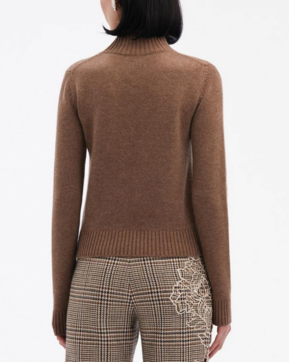 Brown Cashmere Mockneck Pullover