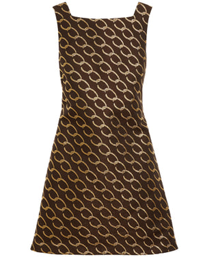 Cafe and Gold Logo Chain Square Neck Dress