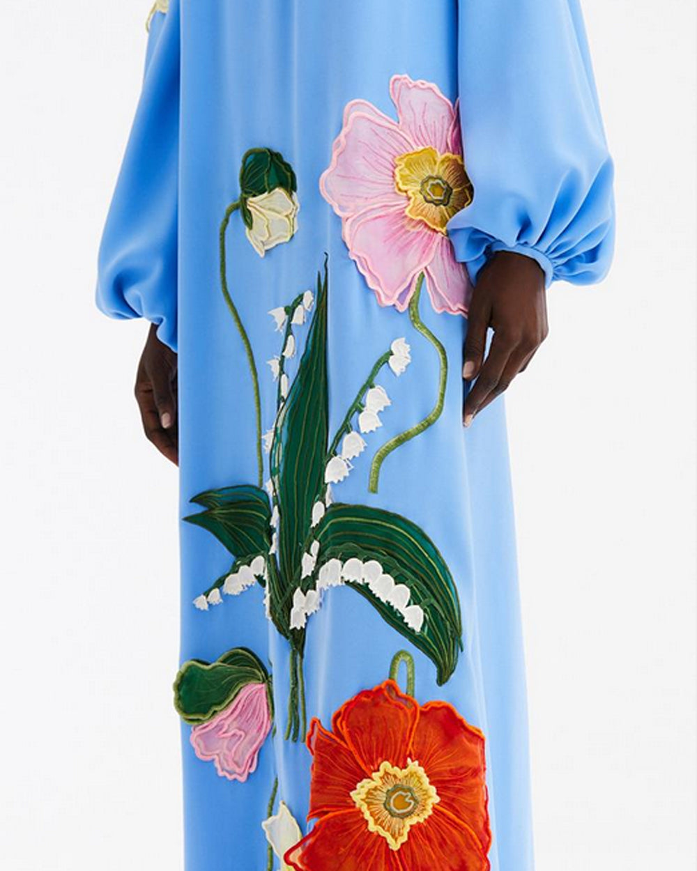 Cerulean Poppy and Lily Long Sleeve Caftan