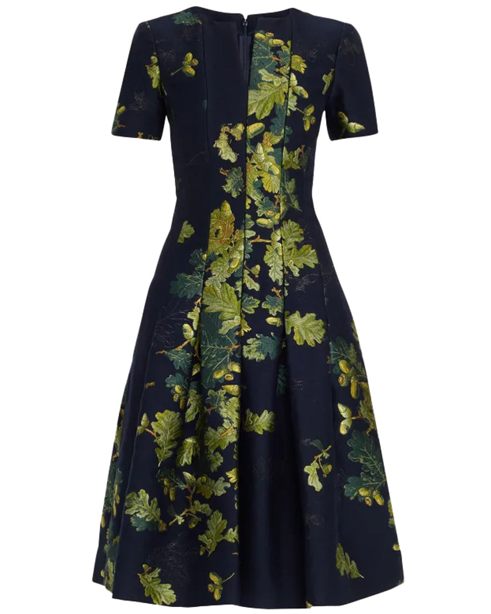 Green and Navy Acorn Jacquard Flare Dress
