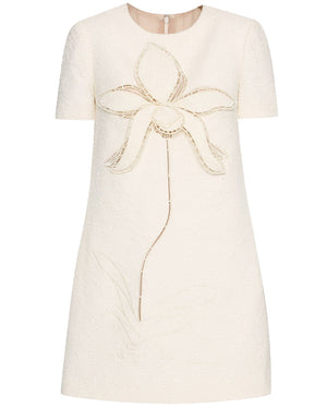 Ivory Floral Embellished Tweed Shift Dress