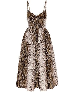 Olive Snake Print V Neck Midi Dress